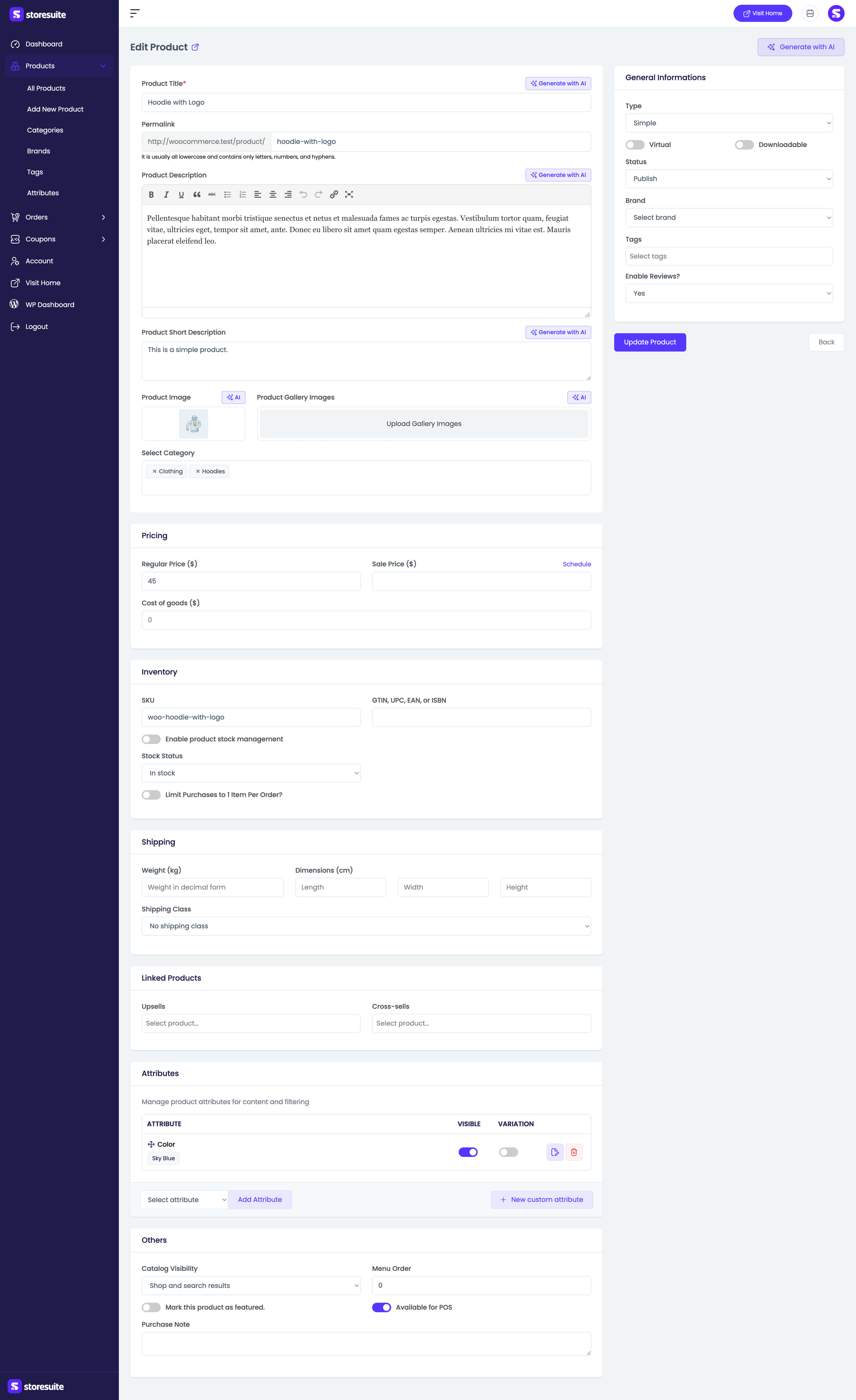 Editing a simple product
