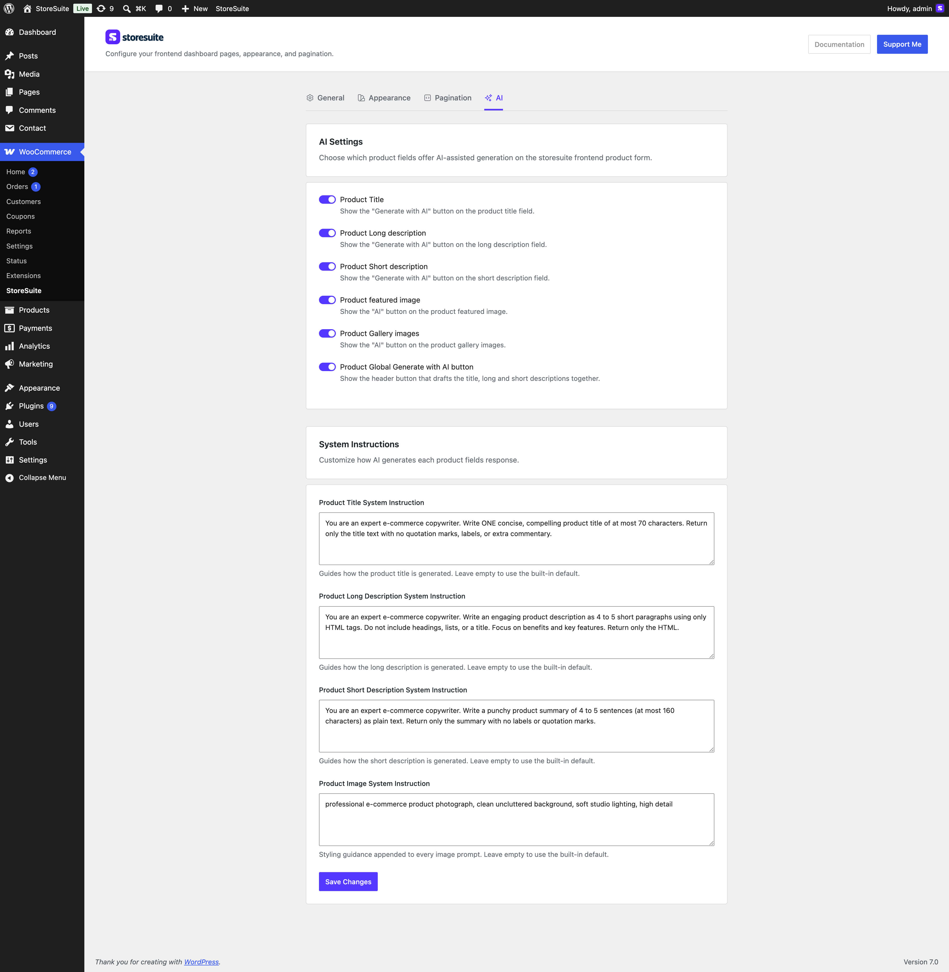 The AI settings tab