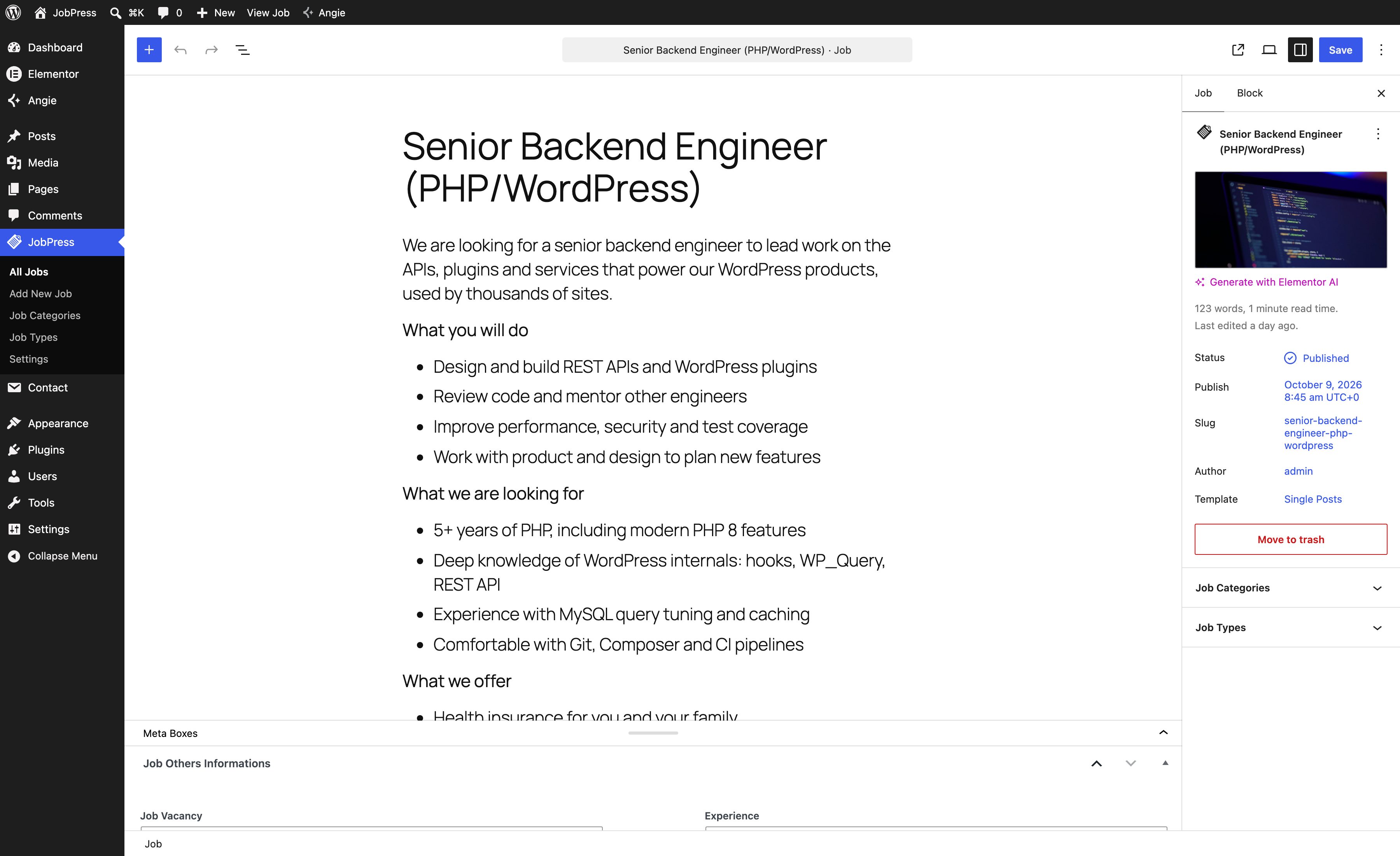 The job editor