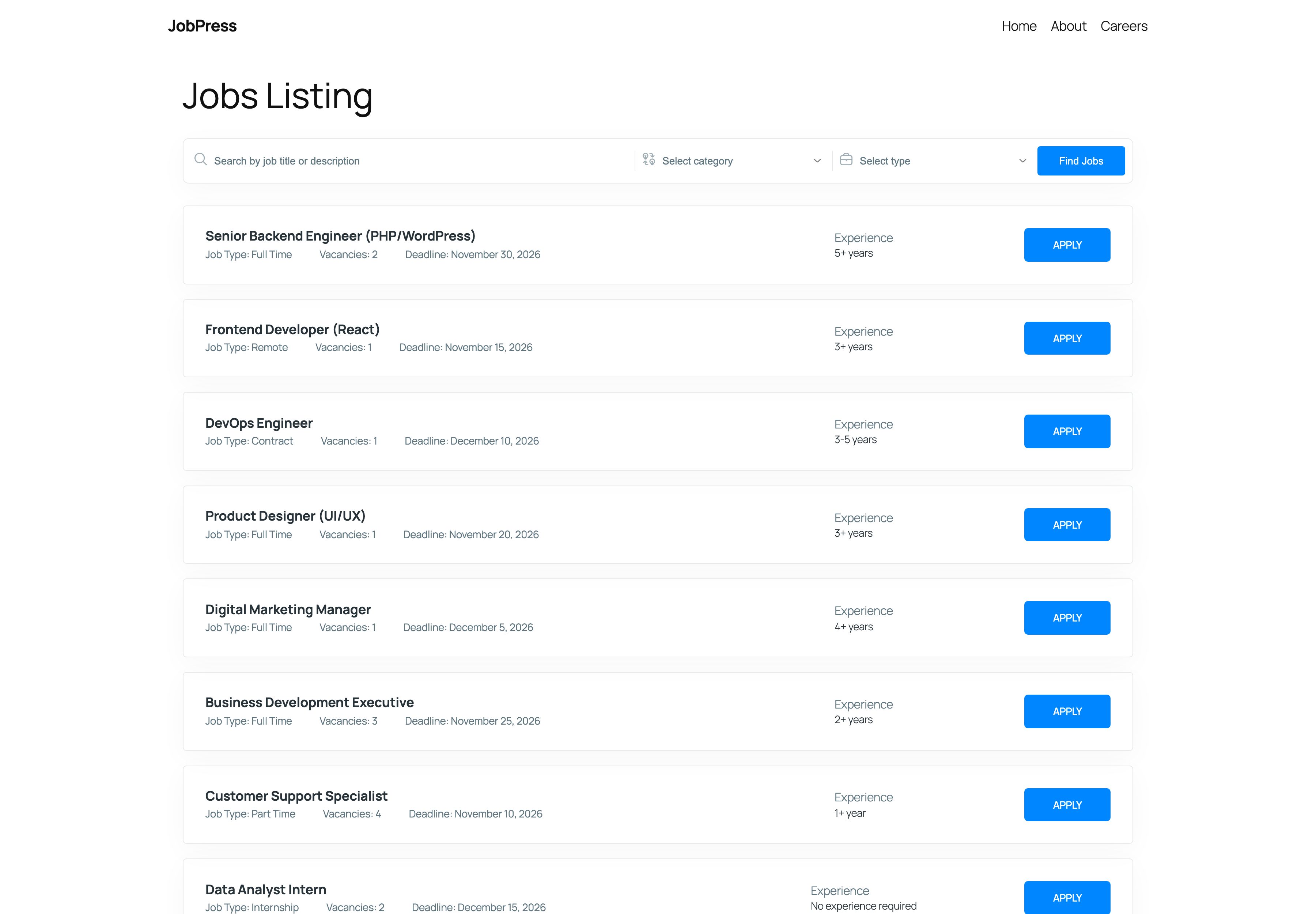 The JobPress jobs page