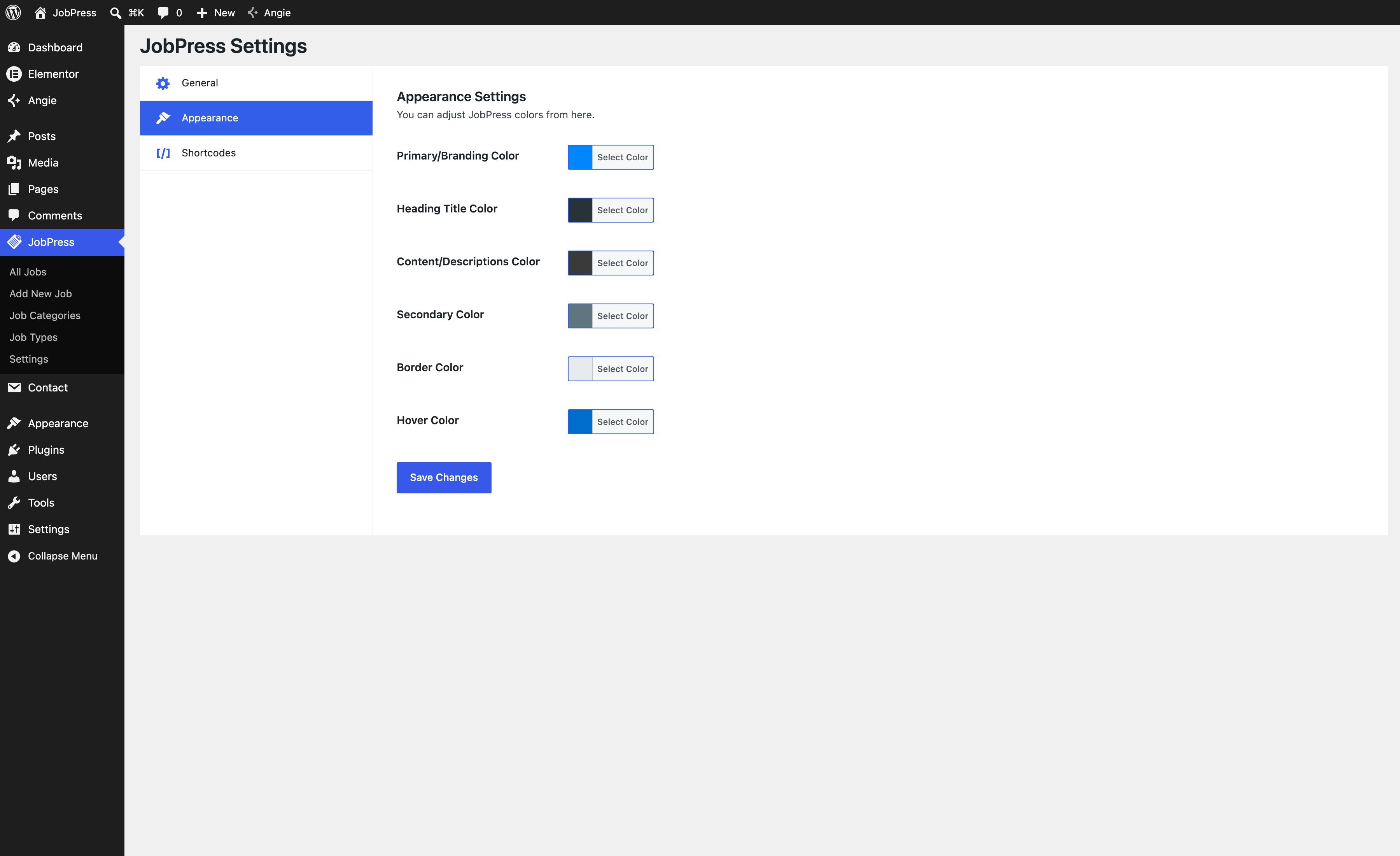 The Appearance settings tab