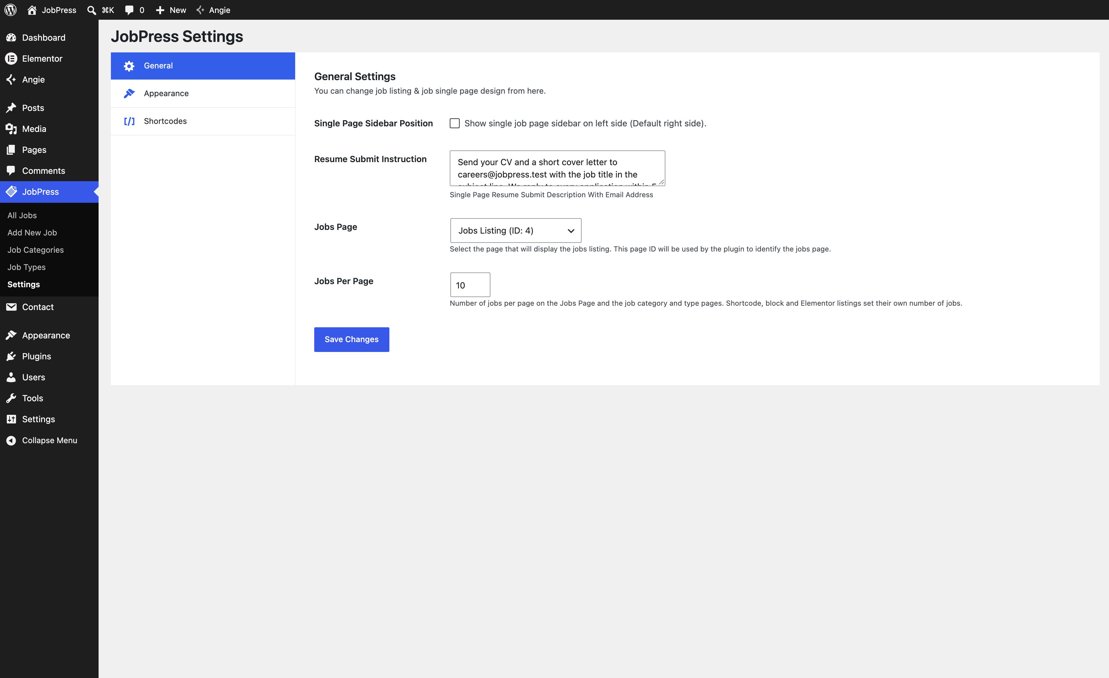 The General settings tab