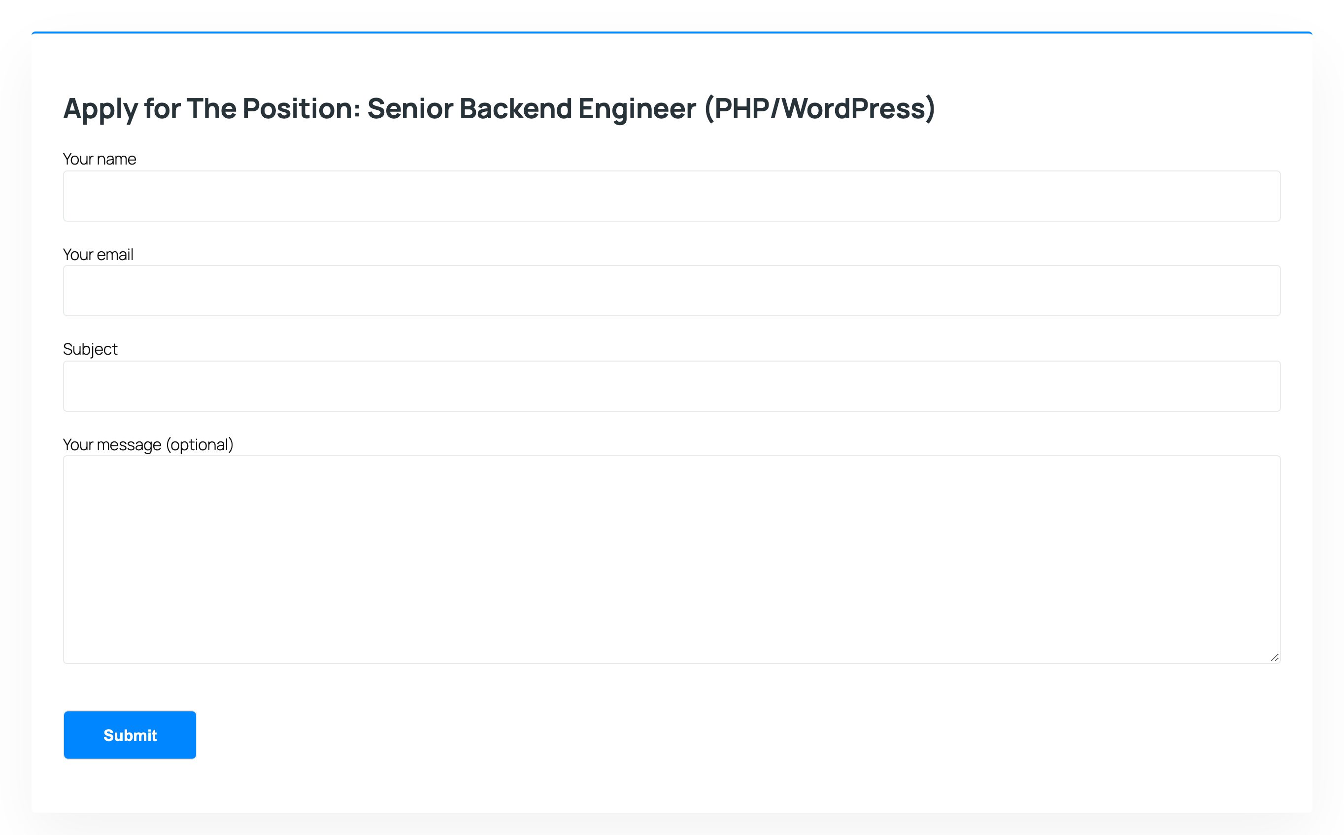 The apply section with a Contact Form 7 form