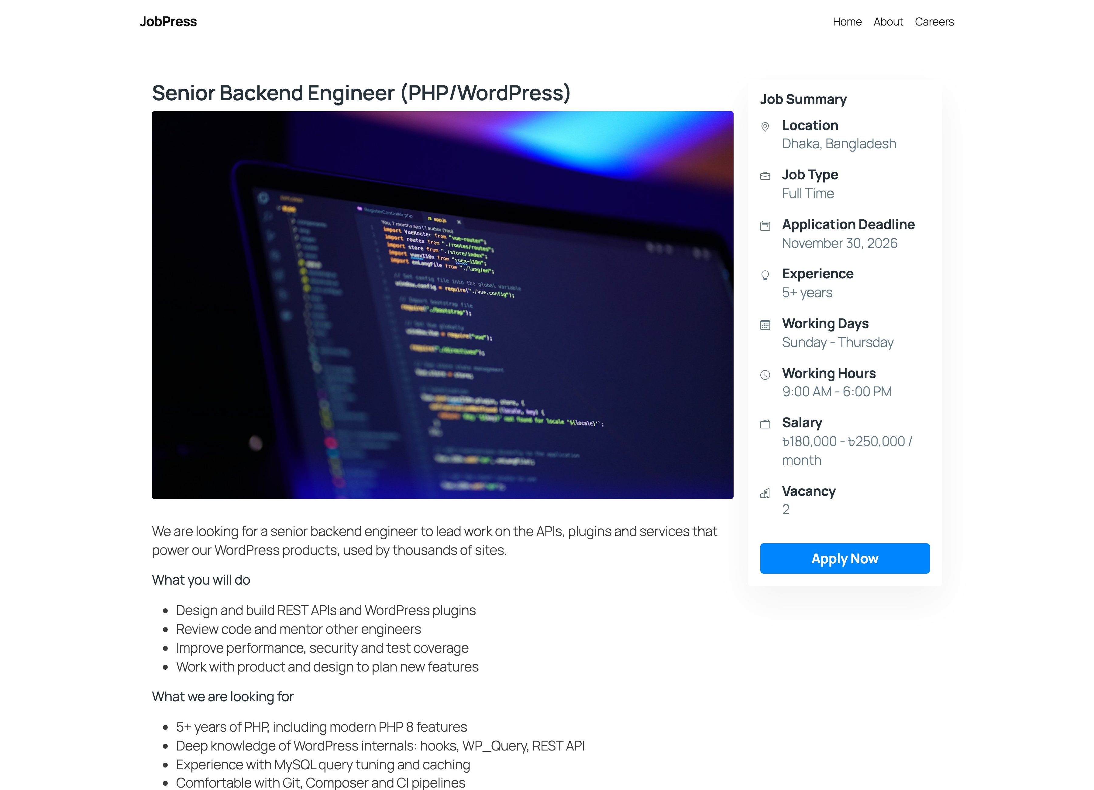 A single job page